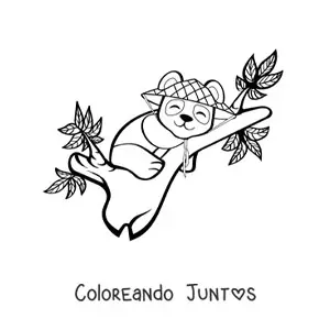 Imagen para colorear de un oso panda kawaii animado durmiendo sobre la rama de un árbol