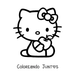 Imagen para colorear de Hello Kitty sosteniendo una manzana