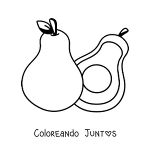 Imagen para colorear de una palta entera junto a media palta