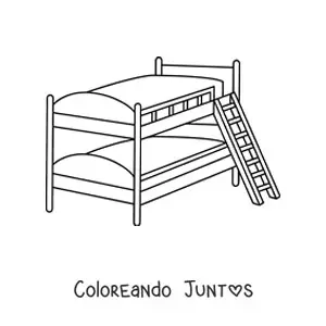 Imagen para colorear de una litera de dos camas con escalera
