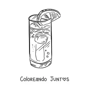 Imagen para colorear de un vaso realista de vidrio lleno con refresco y hielo decorado con una rodaja de limón
