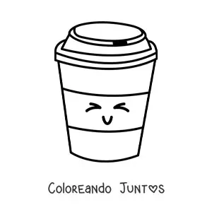 Imagen para colorear de un vaso de café animado sonriendo con los ojos cerrados
