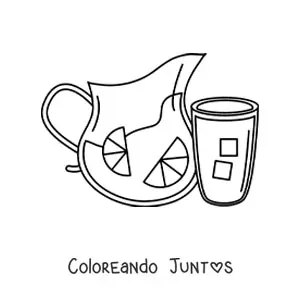 Imagen para colorear de un vaso lleno junto a una jarra llena de limonada con hielo