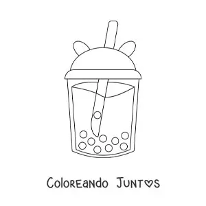 Imagen para colorear de un vaso bonito con pajilla lleno con té de burbujas