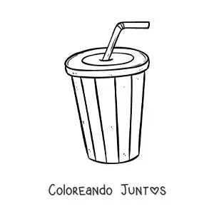 Imagen para colorear de un vaso de refresco desechable con una pajilla doblada