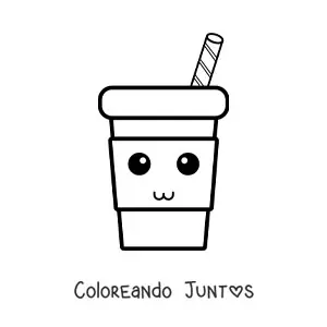 Imagen para colorear de un vaso plástico animado con una pajilla a rayas