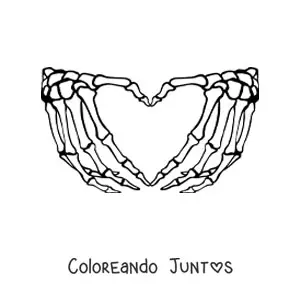 Imagen para colorear de los huesos de dos manos juntas formando un corazón