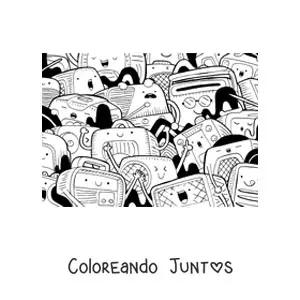 Imagen para colorear de varios radios animadas kawaii con caras graciosas