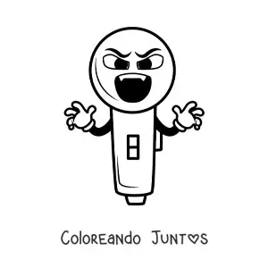 Imagen para colorear de un micrófono animado con colmillos asustando por Halloween
