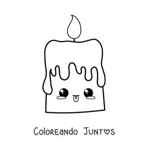 Imagen para colorear de vela kawaii encendida con la lengua afuera