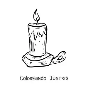 Imagen para colorear de vela de Halloween en plato con asa