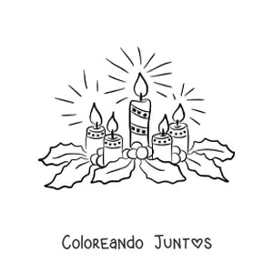 Imagen para colorear de cinco velas de Adviento con muérdago