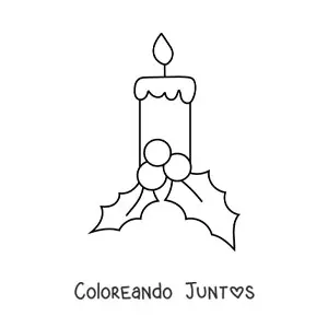 Imagen para colorear de vela de Navidad con muérdago