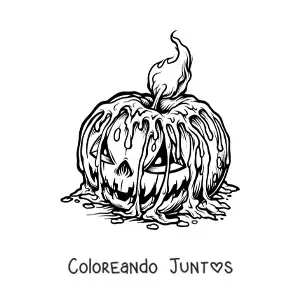 Imagen para colorear de vela de Halloween derretida sobre calabaza aterradora
