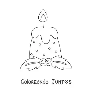 Imagen para colorear de una vela navideña con puntos con muérdago