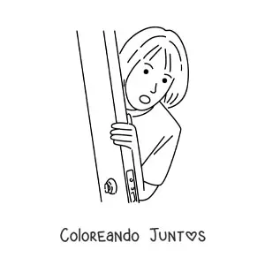 Imagen para colorear de una chica asomada detrás de una puerta