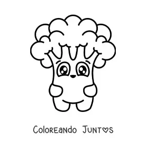 Imagen para colorear de un brócoli animado kawaii alegre