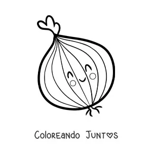 Imagen para colorear de una cebolla kawaii sonriendo