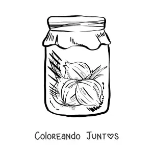 Imagen para colorear de un frasco de vidrio con cebollas
