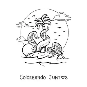 Isla del tesoro con pulpo gigante