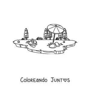 Imagen para colorear de una isla con sombrilla