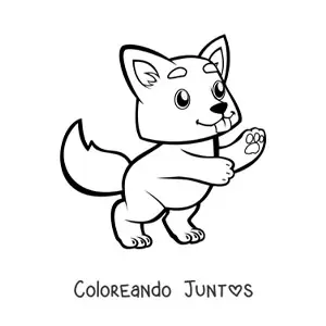 Imagen para colorear de un lobo bebé animado kawaii en dos patas sacando la lengua