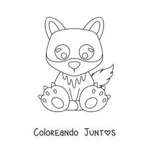 Imagen para colorear de un lobo bebé kawaii sentado de frente