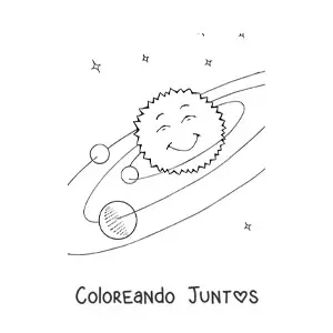 Imagen para colorear de Sistema Solar con un Sol kawaii