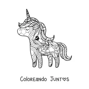 Imagen para colorear de un mandala de unicornio kawaii