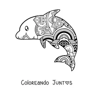 Imagen para colorear de un mandala de delfín kawaii