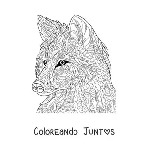 Imagen para colorear de un mandala de lobo difícil