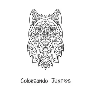 Imagen para colorear de un mandala de lobo geométrico