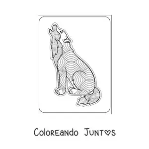 Imagen para colorear de un mandala de lobo aullando