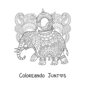 Imagen para colorear de un mandala de elefante difícil