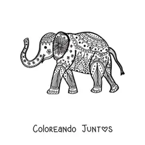 Imagen para colorear de un mandala de elefante caminando