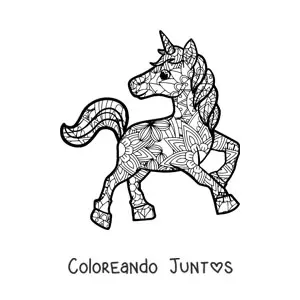 Imagen para colorear de un mandala de unicornio animado