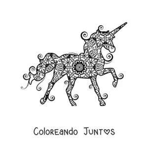 Imagen para colorear de un mandala de unicornio