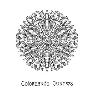Imagen para colorear de un mandala de flores kawaii