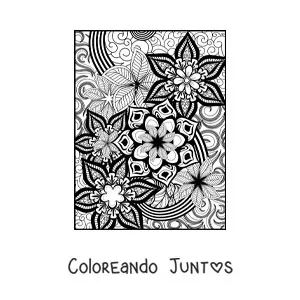 Imagen para colorear de un mandala floral estilo Zentangle
