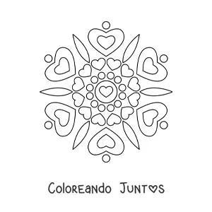 Imagen para colorear de un mandala fácil con corazones