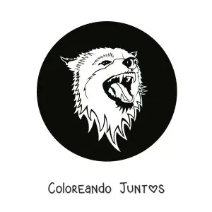 Imagen para colorear de una cabeza de lobo feroz dentro de un círculo