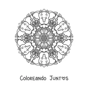 Imagen para colorear de mandala de elefantes para niños de primaria