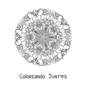 Imagen para colorear de mandala de elefantes para niños de primaria