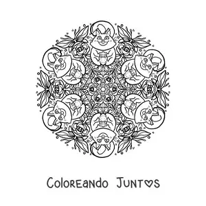 Imagen para colorear de mandala de ardillas para niños de primaria