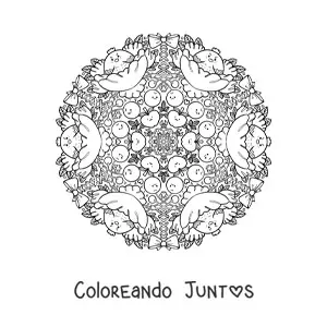 Imagen para colorear de mandala de gallinas y frutas para niños de primaria