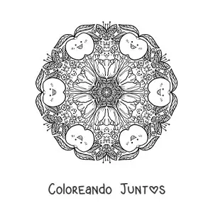 Imagen para colorear de mandala de manzanas para niños de primaria