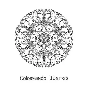 Imagen para colorear de mandala de conejos enamorados para niños