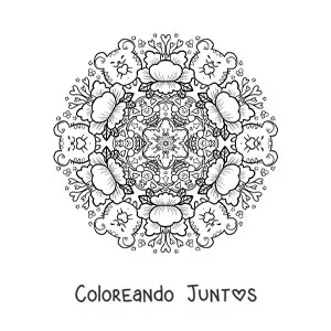 Imagen para colorear de mandala de animales y flores para niños
