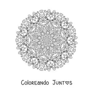 Imagen para colorear de mandala de conejos tiernos para niños