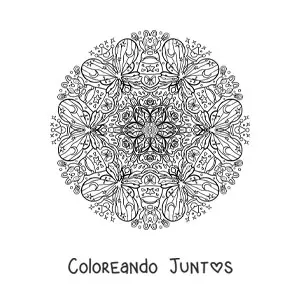 Imagen para colorear de mandala de mariposas y conejos para niños